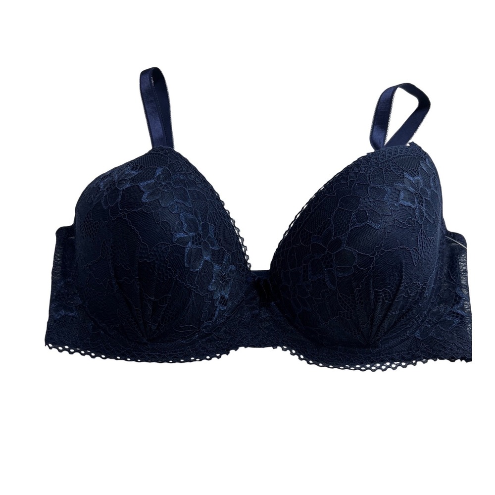 Felina Bra Women Size 40D Navy Blue Floral Lace Padded F553752 Underwire PF13